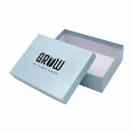 Custom Logo Printed Cardboard Gold Foil Blue Lid and Base Paper Gift Box