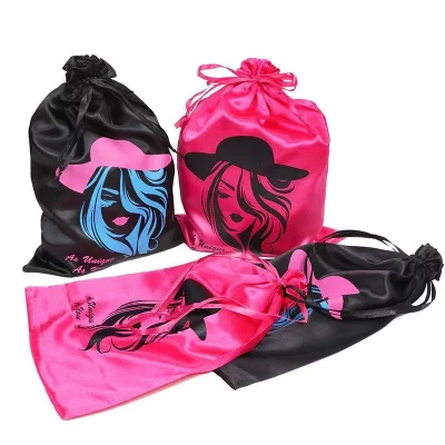 Bolsas personalizadas para perucas com logotipo, bolsas de cetim de seda com cordão, bolsas para perucas com armazenamento para várias perucas